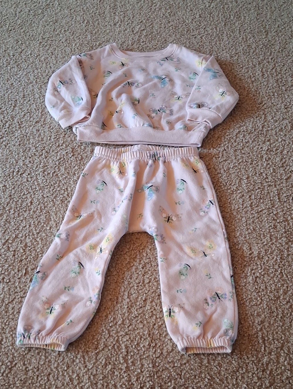 Garanimals 24M Light Pink Butterfly Floral Two-Piece Fleece Set